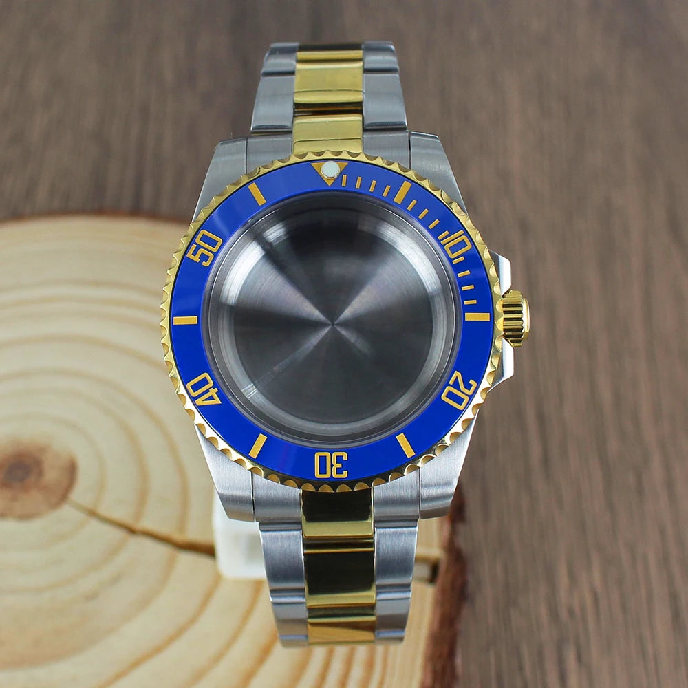 40mm NH35 Watch Case SUB Accessories Sapphire fit for Seiko NH35 NH36 NH38 8215 Eta 2824 PT5000 Sliding Lock Watch Bracelet Gold