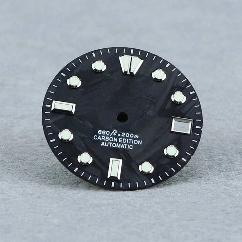 Carbon Fiber Diamond Index Blue Lume 28.5mm Watch Dial NH35 Dial NH35 Movement Custom watch Accessories No Logo