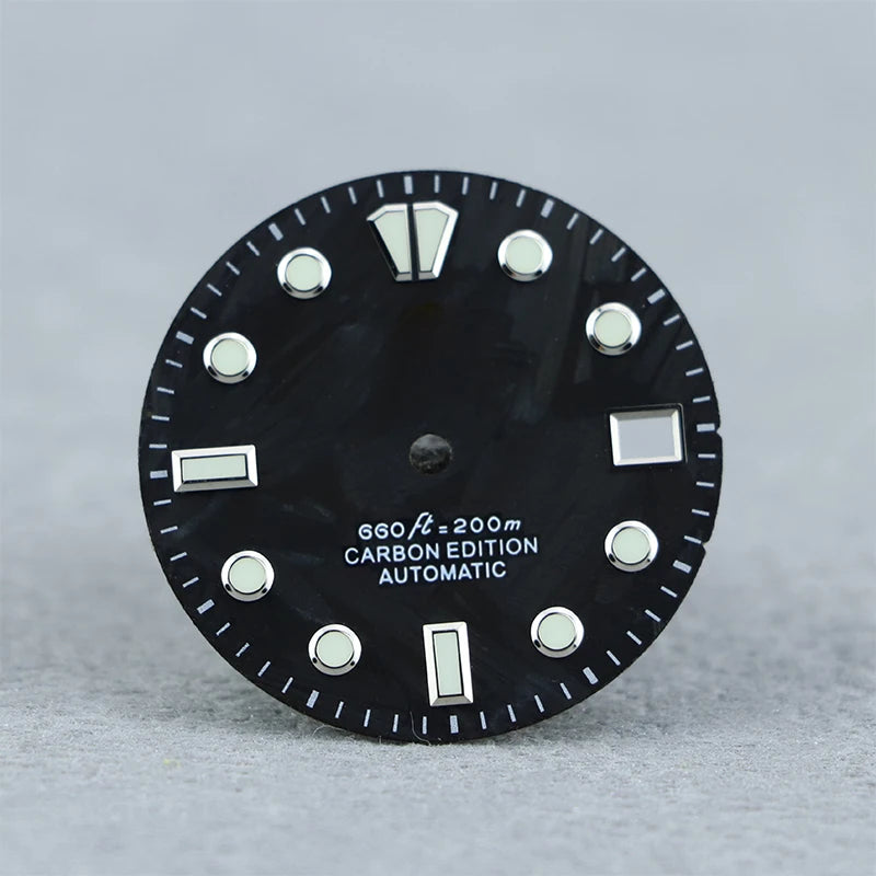 Carbon Fiber Diamond Index Blue Lume 28.5mm Watch Dial NH35 Dial NH35 Movement Custom watch Accessories No Logo