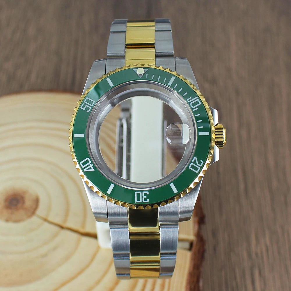 40mm NH35 Watch Case SUB Accessories Sapphire fit for Seiko NH35 NH36 NH38 8215 Eta 2824 PT5000 Sliding Lock Watch Bracelet Gold
