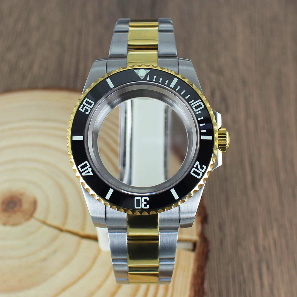 40mm NH35 Watch Case SUB Accessories Sapphire fit for Seiko NH35 NH36 NH38 8215 Eta 2824 PT5000 Sliding Lock Watch Bracelet Gold