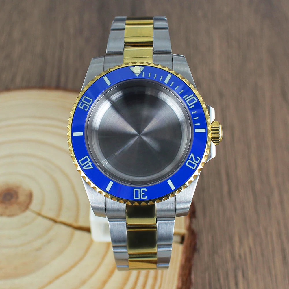 40mm NH35 Watch Case SUB Accessories Sapphire fit for Seiko NH35 NH36 NH38 8215 Eta 2824 PT5000 Sliding Lock Watch Bracelet Gold