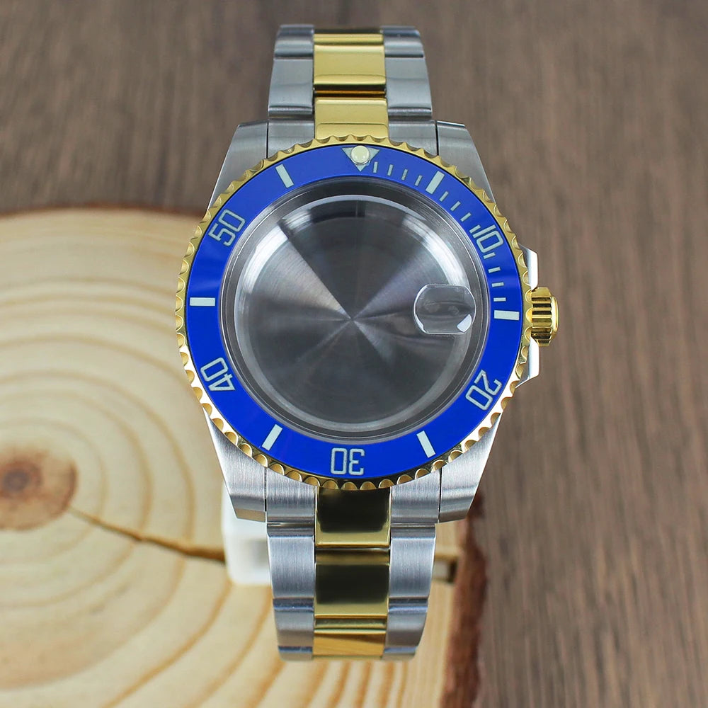 40mm NH35 Watch Case SUB Accessories Sapphire fit for Seiko NH35 NH36 NH38 8215 Eta 2824 PT5000 Sliding Lock Watch Bracelet Gold