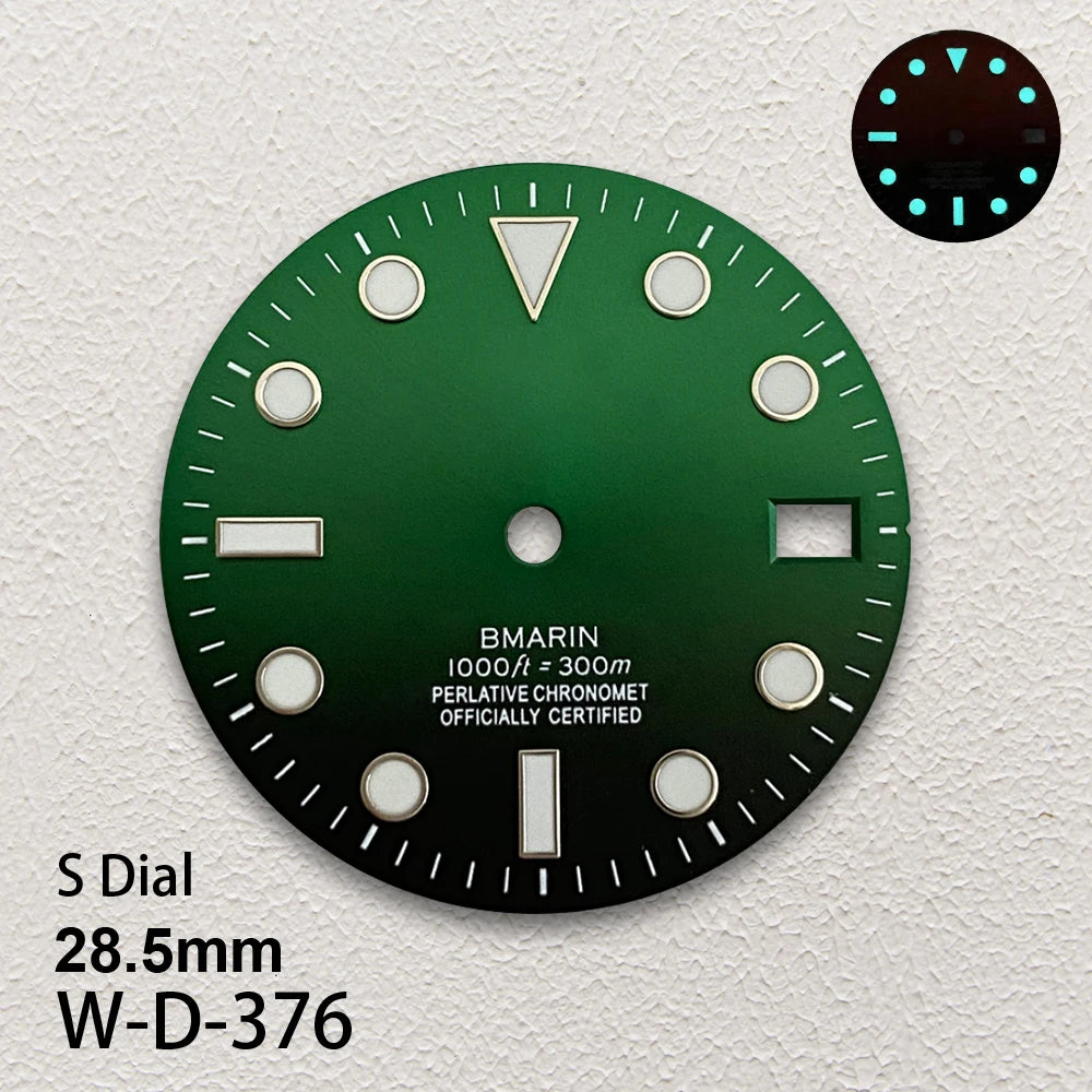 28.5mm S Logo SUB Sunburst Dial Fit NH35/NH36/4R/7S Japanese Movement Ice Blue Luminous Watch Modification Accessories