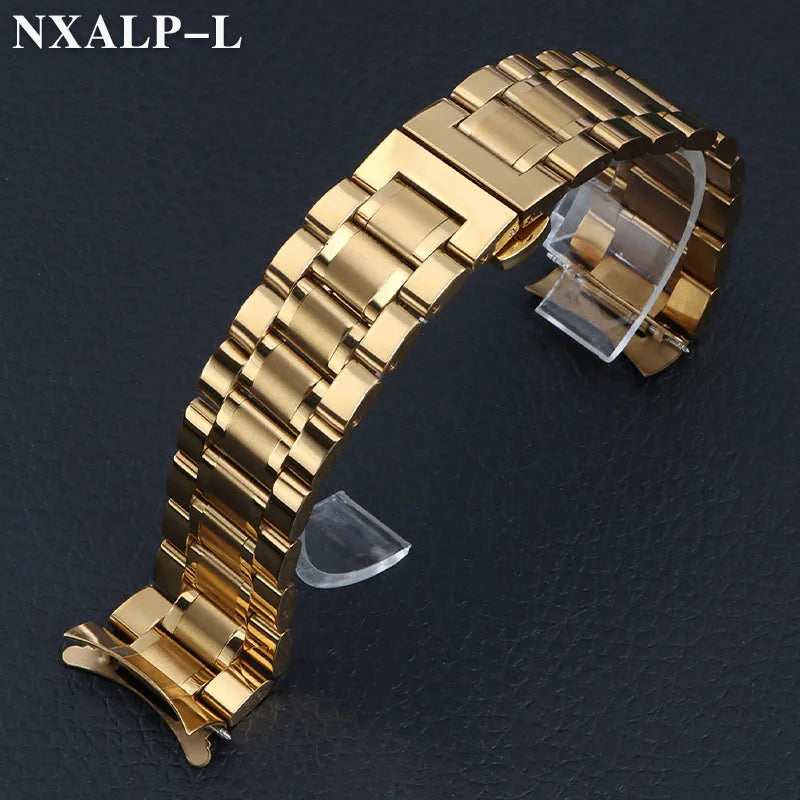 Curved End Stainless Steel Watch Band for Longines 18mm 20mm 22mm 24mm Solid Metal Bracelet Butterfly Clasp Universal Wristband