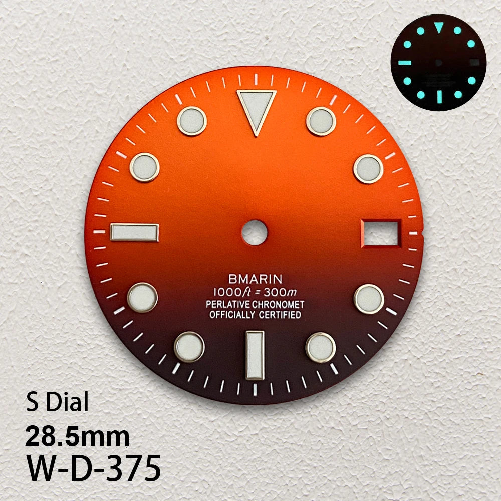 28.5mm S Logo SUB Sunburst Dial Fit NH35/NH36/4R/7S Japanese Movement Ice Blue Luminous Watch Modification Accessories