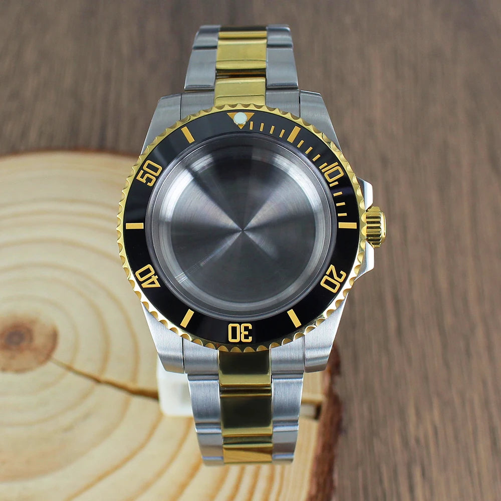 40mm NH35 Watch Case SUB Accessories Sapphire fit for Seiko NH35 NH36 NH38 8215 Eta 2824 PT5000 Sliding Lock Watch Bracelet Gold