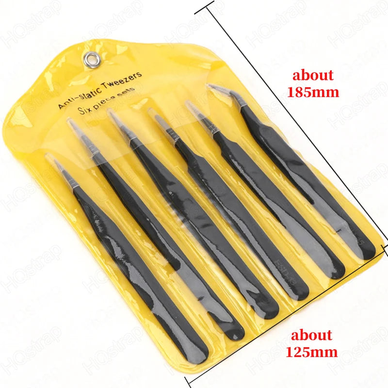 6pcs/set Portable Watch Repair Tools Anti-Static Stainless Steel Tweezers Clamping Tool Straight Bend for Watchmaker Accessories
