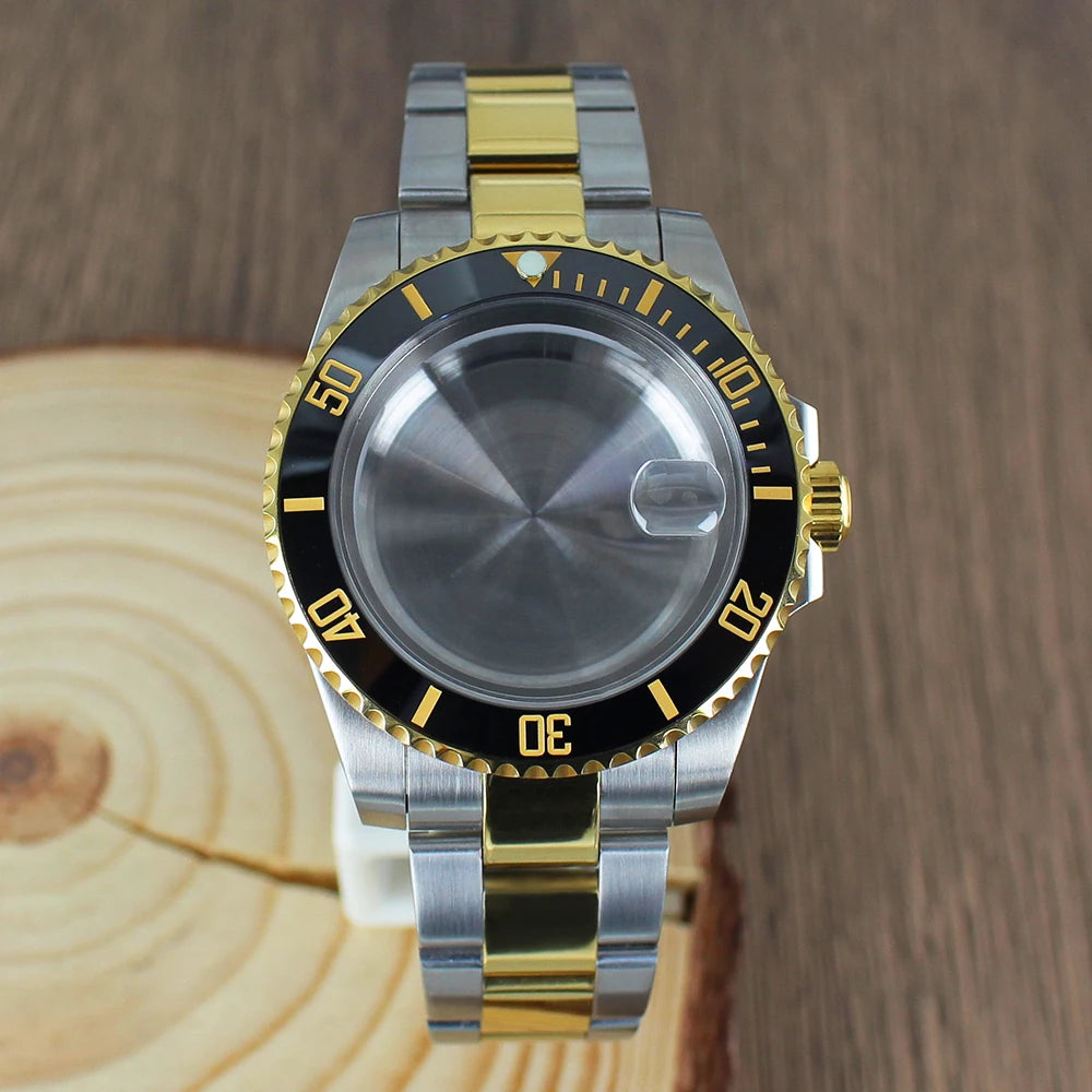 40mm NH35 Watch Case SUB Accessories Sapphire fit for Seiko NH35 NH36 NH38 8215 Eta 2824 PT5000 Sliding Lock Watch Bracelet Gold