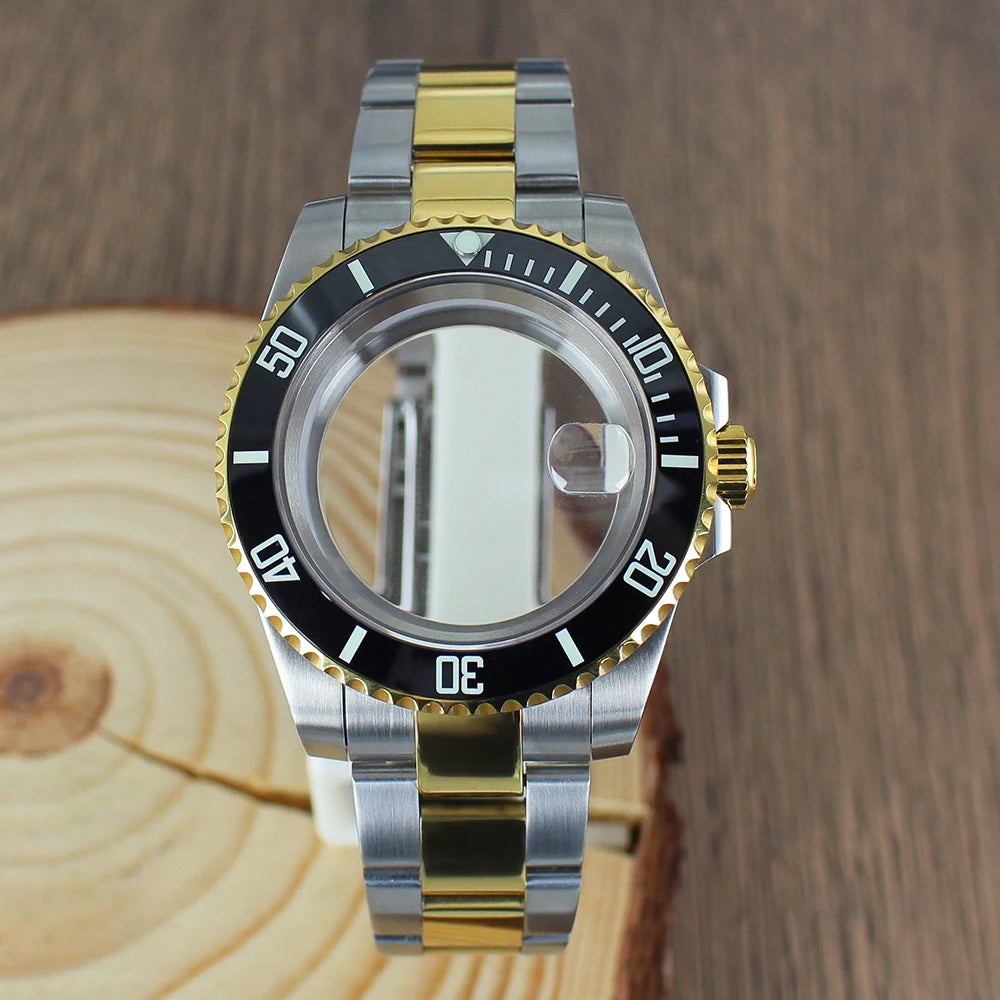 40mm NH35 Watch Case SUB Accessories Sapphire fit for Seiko NH35 NH36 NH38 8215 Eta 2824 PT5000 Sliding Lock Watch Bracelet Gold
