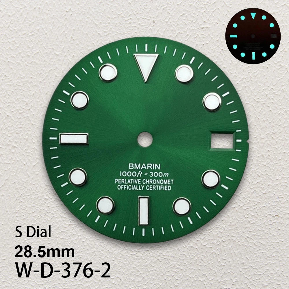 28.5mm S Logo SUB Sunburst Dial Fit NH35/NH36/4R/7S Japanese Movement Ice Blue Luminous Watch Modification Accessories
